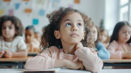 Aufkleber - Young student working on assignment in school setting, suitable for educational or child-related themes