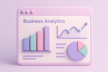 Poster - Business analytics display with bar graph and pie chart in pastel colors