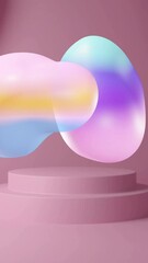 Poster - Colorful abstract shapes floating over pink pedestal in animation