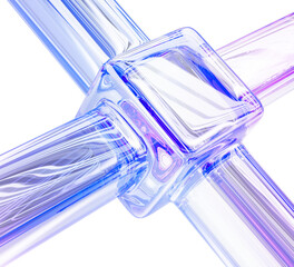 Poster - Abstract futuristic innovation business technology 3d background. Glass holographic transparent lines connected with crystal cube shape render. Modern data network, communication