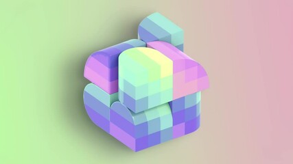 Poster - Minimalist loop animation with colorful cubic geometric shapes. 3d rendering 4K