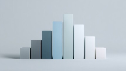 Poster - A minimalist bar chart with smooth, matte-finished bars arranged in descending order, with soft shadows and a clean, white background for a professional look