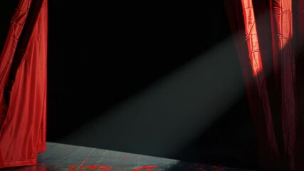 Poster - A red curtain hanging straight down from the top to the bottom of a black background