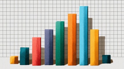 Poster - A professional bar chart with bold, colorful bars rising in front of a clean, minimalist grid background, symbolizing financial performance and growth