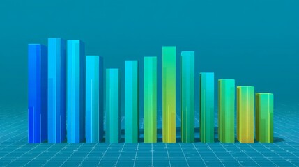 Aufkleber - A row of vertical bars in a gradient from blue to green, symbolizing financial performance over time, with a subtle grid background for a professional look