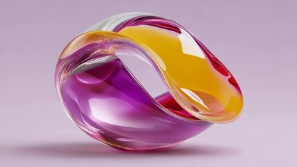 Poster - A glass sculpture with a purple and yellow swirl. The colors are bright and the shape is round