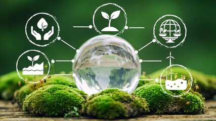 Poster - Crystal Sphere on Moss Symbolizing Environmental Conservation Renewable Energy and Sustainable Ecology with Green Bokeh