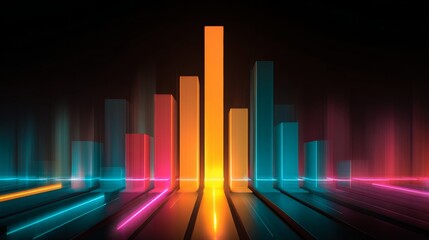 Poster - A set of glossy D bars rising dramatically from a financial dashboard, with neon highlights and subtle lighting effects to convey financial growth