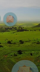 Poster - Animation of circles with enevlope icons over landscape