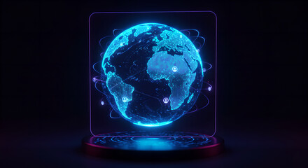 Poster - Digital glowing earth globe with world connections. Global network social communication. Internet technology concept for business.