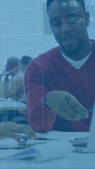 Poster - Animation of financial data processing over diverse business people in office