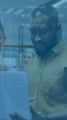 Poster - Animation of financial data processing over diverse business people in office