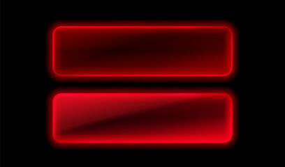 Wall Mural - neon button frame, set red color, black background. vector illustration