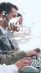 Poster - Animation of scope scanning over business people using phone headsets