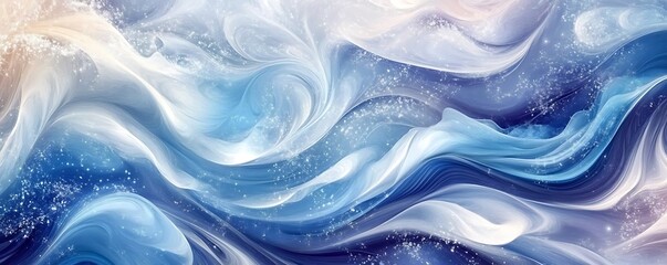 Poster - Artwork with blue and white flowing waves, suitable for contemporary designs with elegance and creativity. Abstract Flowing colorful Wave isolated.