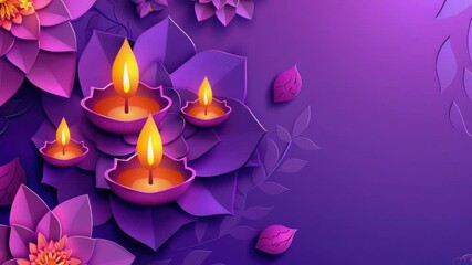 Poster - A collection of candles set against a deep purple background, ideal for use in designs related to meditation, relaxation or spirituality
