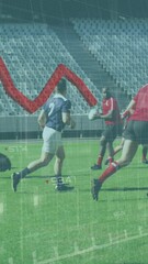 Poster - Animation of red line and data processing over rugby players during rugby match in sports stadium