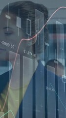 Poster - Animation of financial data processing over business people