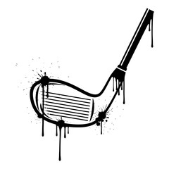 Poster - Golf club dripping paint in black and white vector illustration
