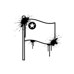 Poster - Outlined flag with star and splatters in black and white design