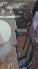 Poster - Animation of data processing over diverse group of pupils with female teacher