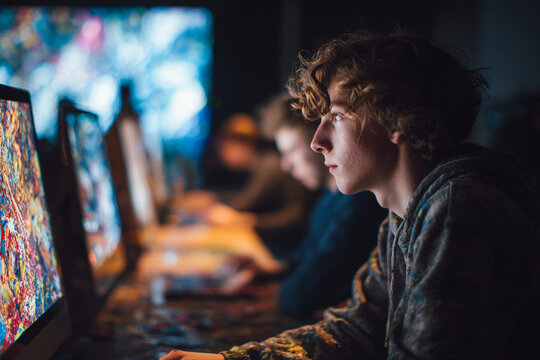 Young Man Engaged in Digital Art Creation