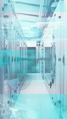 Poster - Animation of multiple screens with data processing against empty computer server room
