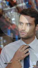 Poster - Animation of data processing over people working in warehouse