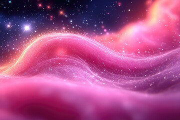 Wall Mural - Cosmic landscape with shimmering, pink nebulae against a starry night sky