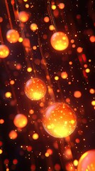 Wall Mural - Floating orange orbs cascade through a dark space, lit by internal glowing spots