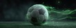 © NasrAI - Glowing soccer ball in motion, leaving a green energy trail across a dark field