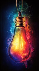 Canvas Print - radiant light bulb surrounded by vibrant hues, creating colorful illumination