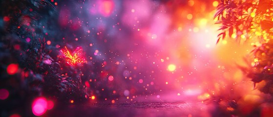 Canvas Print - dreamy, colorful scene with glowing orbs, foliage, and textures create a magical ambiance