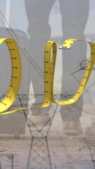 Poster - Animation of 2000 formed with measuring tape over businessman with suitcase and electricity pylons
