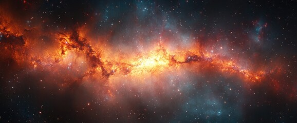 Wall Mural - vibrant, fiery cosmic nebula with shades of orange, blue, and a multitude of stars