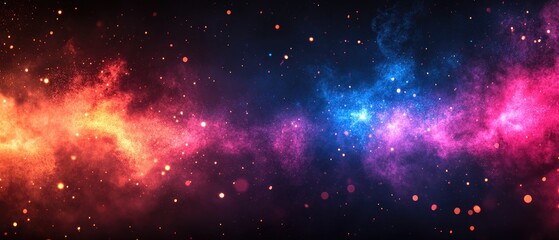 Wall Mural - a vibrant nebula of blue, purple, red, and yellow with many stars shines brightly in the dark