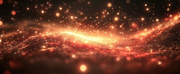 Wall Mural - luminous particles swirl in a warm, blurred expanse, creating an ethereal, dynamic effect