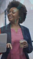 Poster - Animation of financial data processing over diverse businesswomen in office