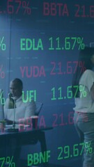 Poster - Animation of financial data processing over business people