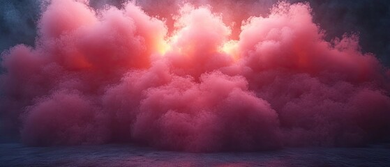 Wall Mural - pink cloud formation with a glowing center over a dark, reflective floor