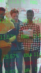 Poster - Animation of financial data processing over diverse business people in office