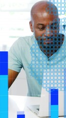 Poster - Animation of financial data processing over african american man using laptop