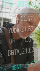 Poster - Animation of financial data processing over caucasian financial data processing circles