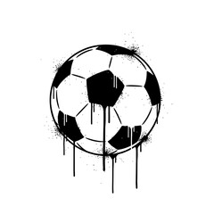Poster - A soccer ball with black drips and splatters on a white background