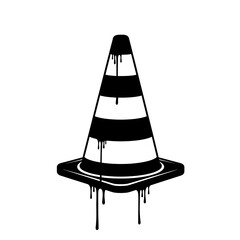 Poster - Isolated black and white dripping striped traffic cone illustration