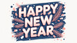 © MOSTFAOZIA - A stylized typographic design featuring the text HAPPY NEW YEAR in large, coral-pink 3D letters with a glossy effect against a dark navy blue background
