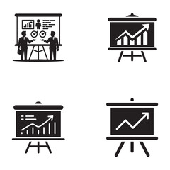 Poster - Four black presentation board icons with charts and figures graph arrow