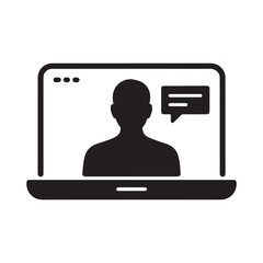 Poster - Black silhouette of person on laptop screen with chat bubble computer
