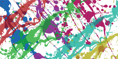Aufkleber - Colorful splatter paint effect on white background vibrant artistic splash design abstract artwork with various hues expressive creative backgrounds.