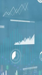 Poster - Animation of statistics and financial data processing over blue background
